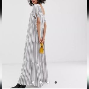 Clad & Cloth All Blue Skies  striped lined maxi dress in a size small